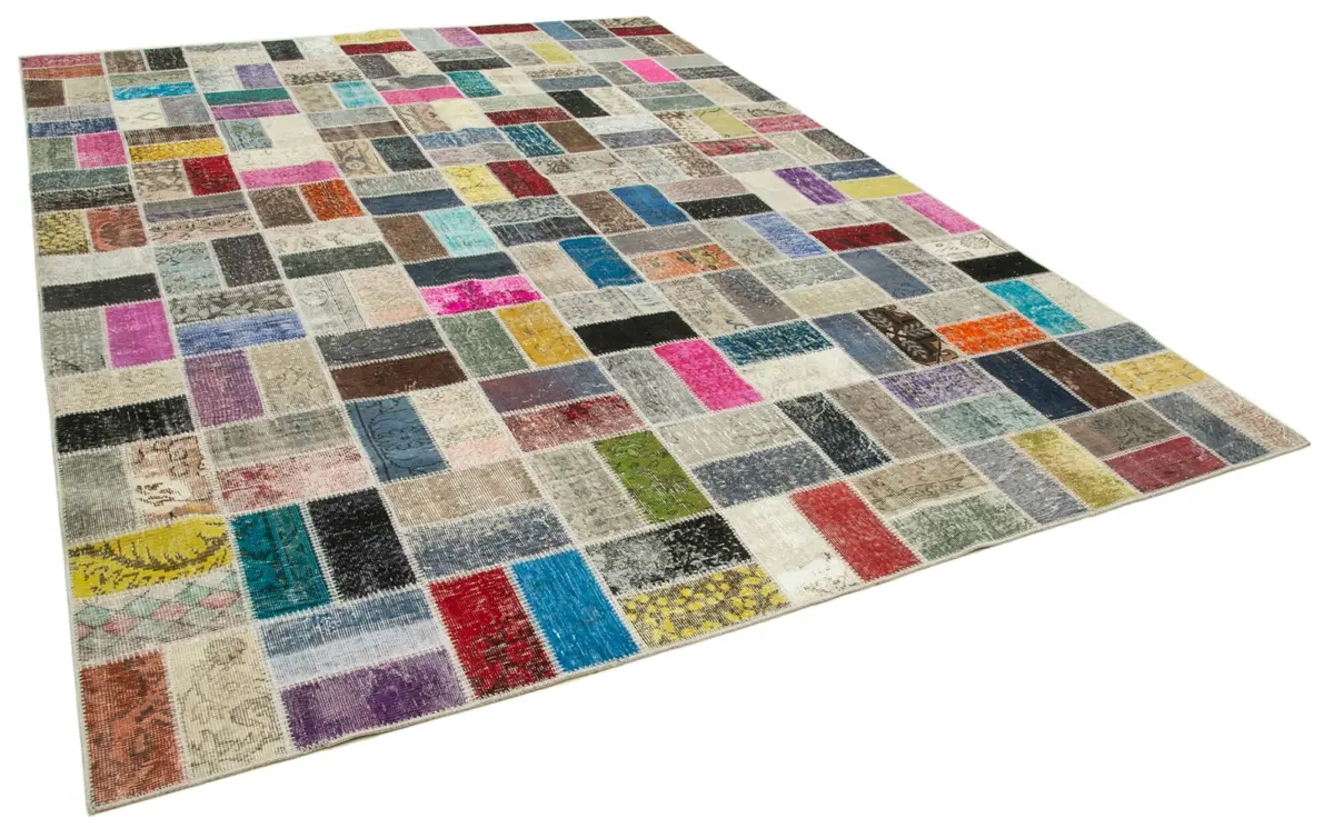 Patchwork Multi Pamuk Üzerine Yün El Dokuma Kilim-263x350 - Görsel 2