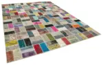 Patchwork Multi Pamuk Üzerine Yün El Dokuma Kilim-263x350 - Görsel 2