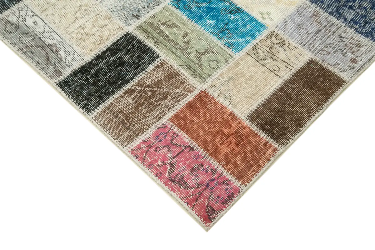 Patchwork Multi Pamuk Üzerine Yün El Dokuma Kilim-263x350 - Görsel 4