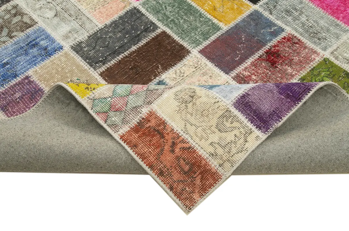 Patchwork Multi Pamuk Üzerine Yün El Dokuma Kilim-263x350 - Görsel 6