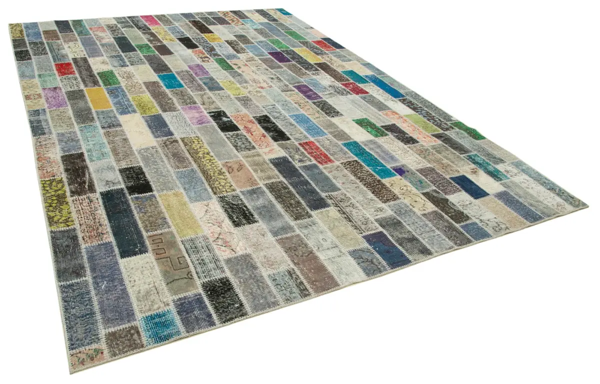 Patchwork Multi Pamuk Üzerine Yün El Dokuma Kilim-255x360 - Görsel 2