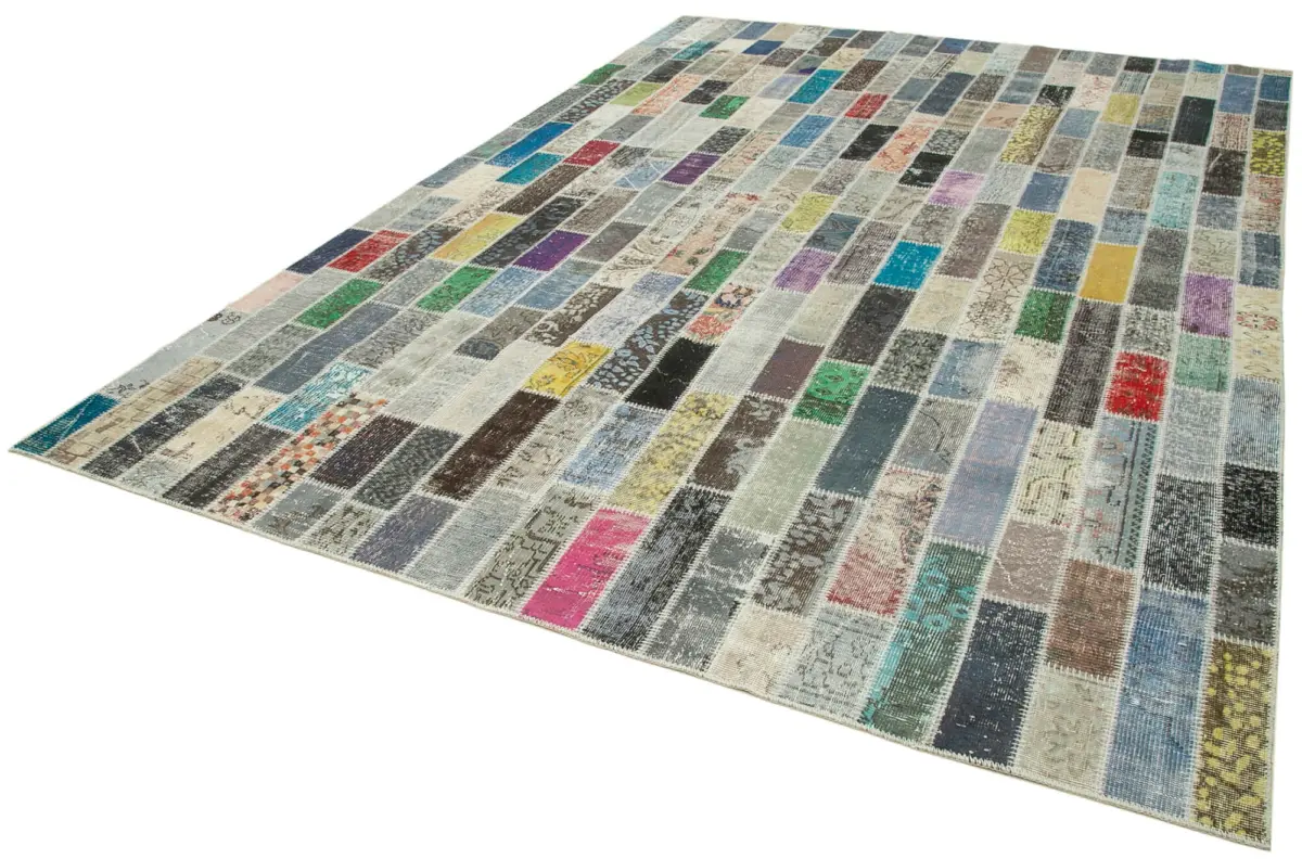 Patchwork Multi Pamuk Üzerine Yün El Dokuma Kilim-255x360 - Görsel 3