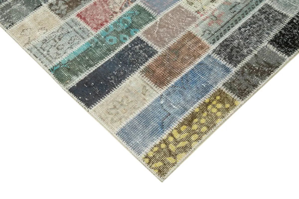 Patchwork Multi Pamuk Üzerine Yün El Dokuma Kilim-255x360 - Görsel 4