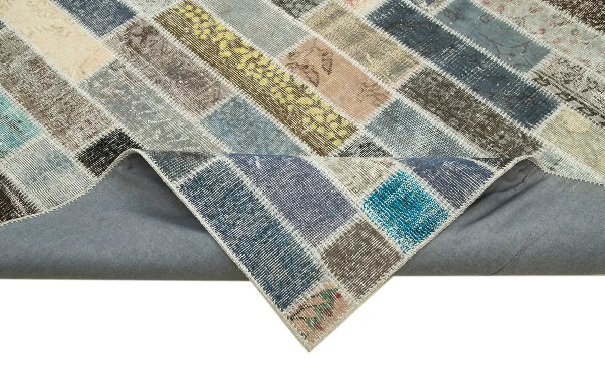 Patchwork Multi Pamuk Üzerine Yün El Dokuma Kilim-255x360 - Görsel 6