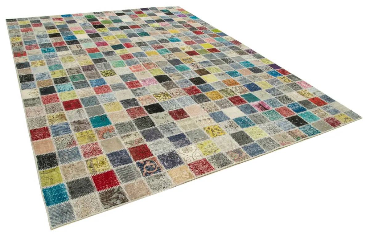 Patchwork Multi Pamuk Üzerine Yün El Dokuma Kilim-260x350 - Görsel 2