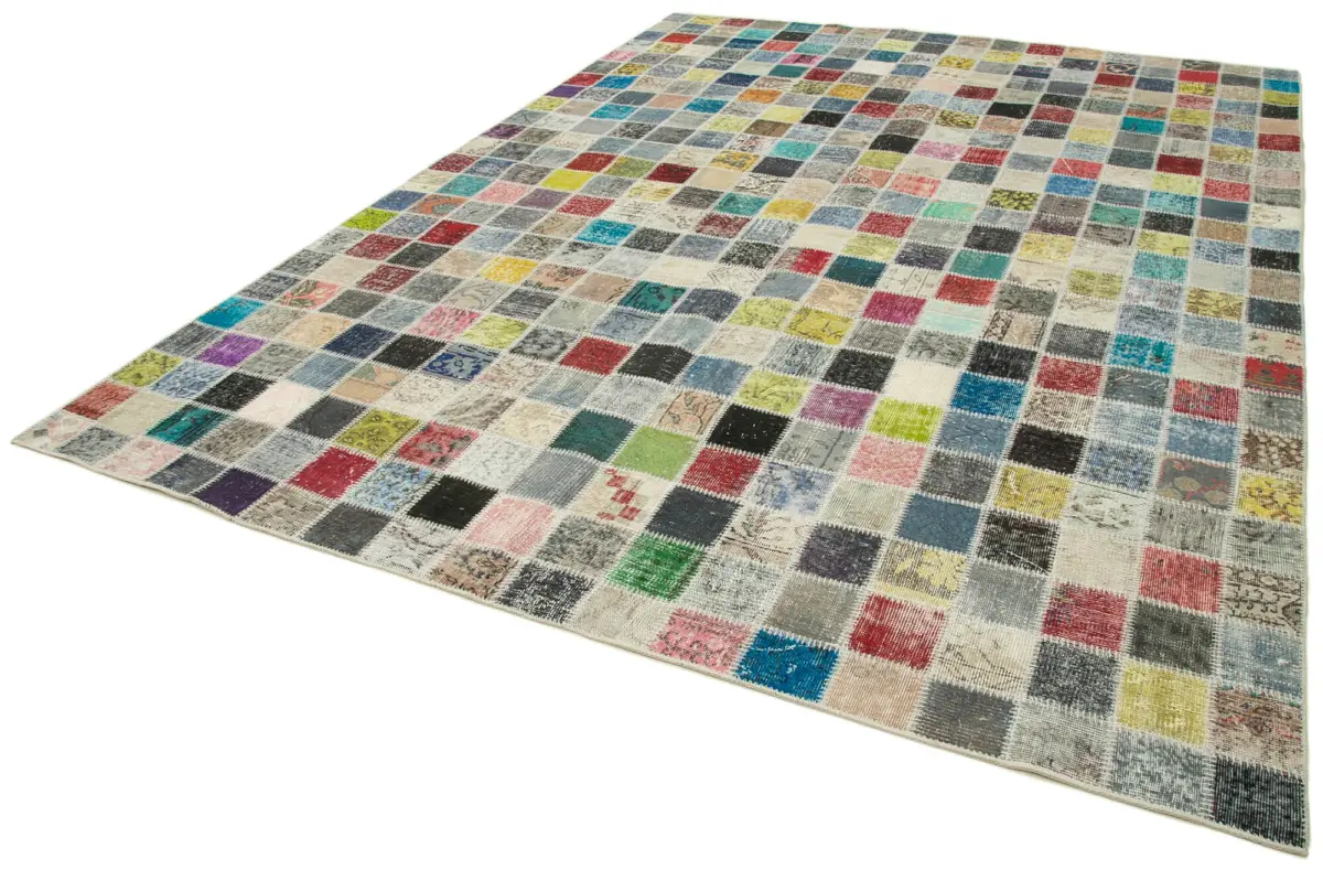 Patchwork Multi Pamuk Üzerine Yün El Dokuma Kilim-260x350 - Görsel 3