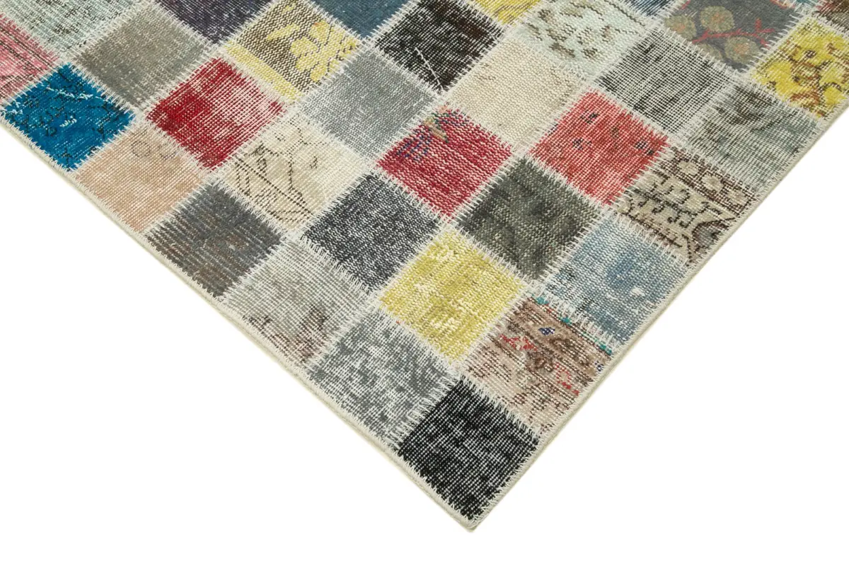 Patchwork Multi Pamuk Üzerine Yün El Dokuma Kilim-260x350 - Görsel 4