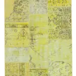 Patchwork Sarı Pamuk Üzerine Yün El Dokuma Kilim-107x257