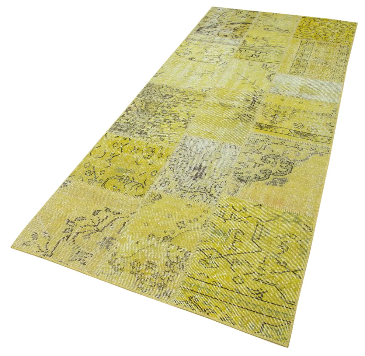 Patchwork Sarı Pamuk Üzerine Yün El Dokuma Kilim-107x257 - Görsel 3