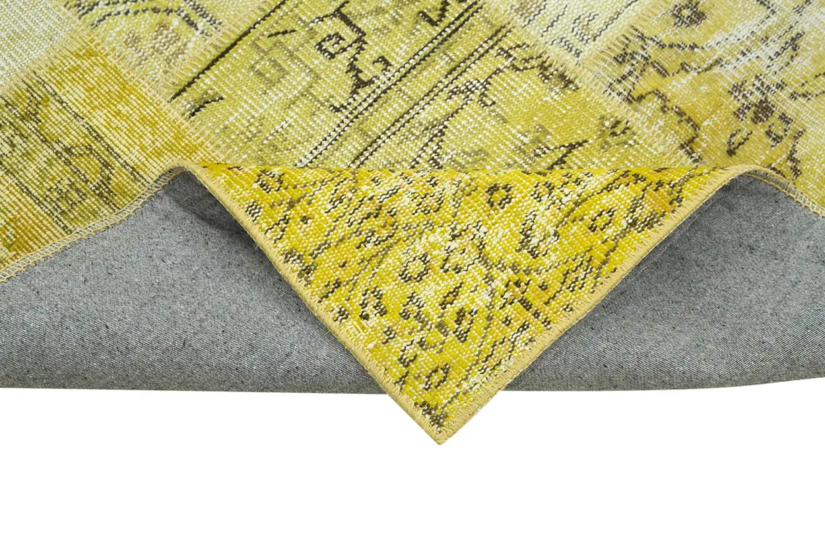 Patchwork Sarı Pamuk Üzerine Yün El Dokuma Kilim-107x257 - Görsel 6
