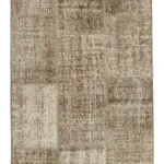 Patchwork Kahverengi Pamuk Üzerine Yün El Dokuma Kilim-086x220
