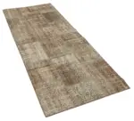 Patchwork Kahverengi Pamuk Üzerine Yün El Dokuma Kilim-086x220 - Görsel 2