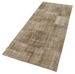 Patchwork Kahverengi Pamuk Üzerine Yün El Dokuma Kilim-086x220 - Görsel 3