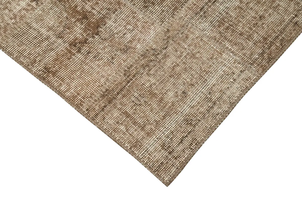 Patchwork Kahverengi Pamuk Üzerine Yün El Dokuma Kilim-086x220 - Görsel 4