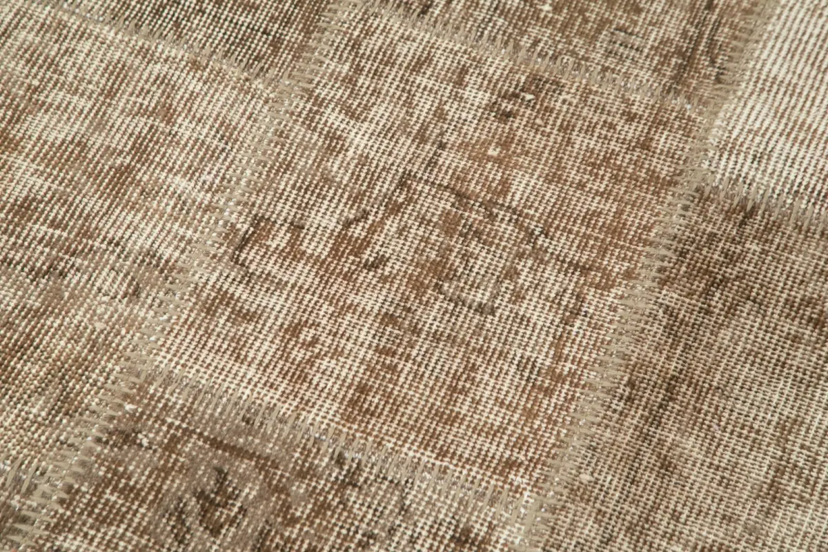 Patchwork Kahverengi Pamuk Üzerine Yün El Dokuma Kilim-086x220 - Görsel 5