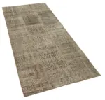 Patchwork Kahverengi Pamuk Üzerine Yün El Dokuma Kilim-086x205 - Görsel 2