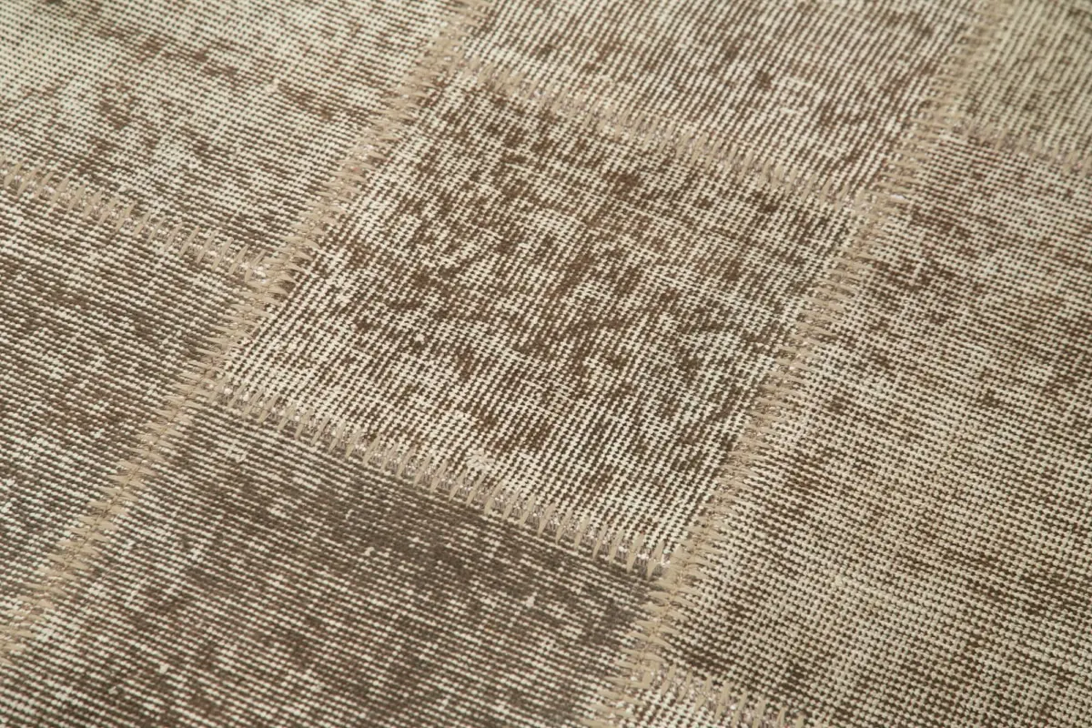 Patchwork Kahverengi Pamuk Üzerine Yün El Dokuma Kilim-086x205 - Görsel 5