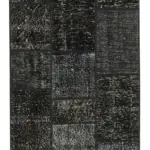 Patchwork Siyah Pamuk Üzerine Yün El Dokuma Kilim-085x299