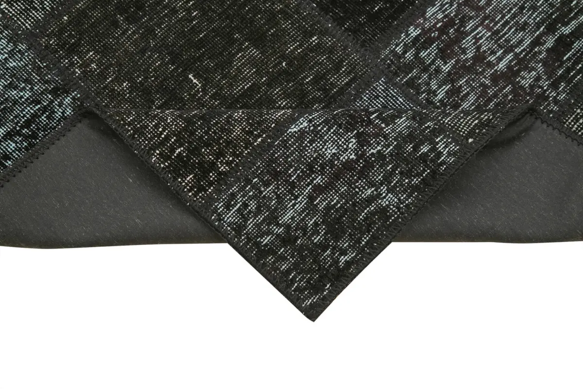 Patchwork Siyah Pamuk Üzerine Yün El Dokuma Kilim-085x299 - Görsel 6