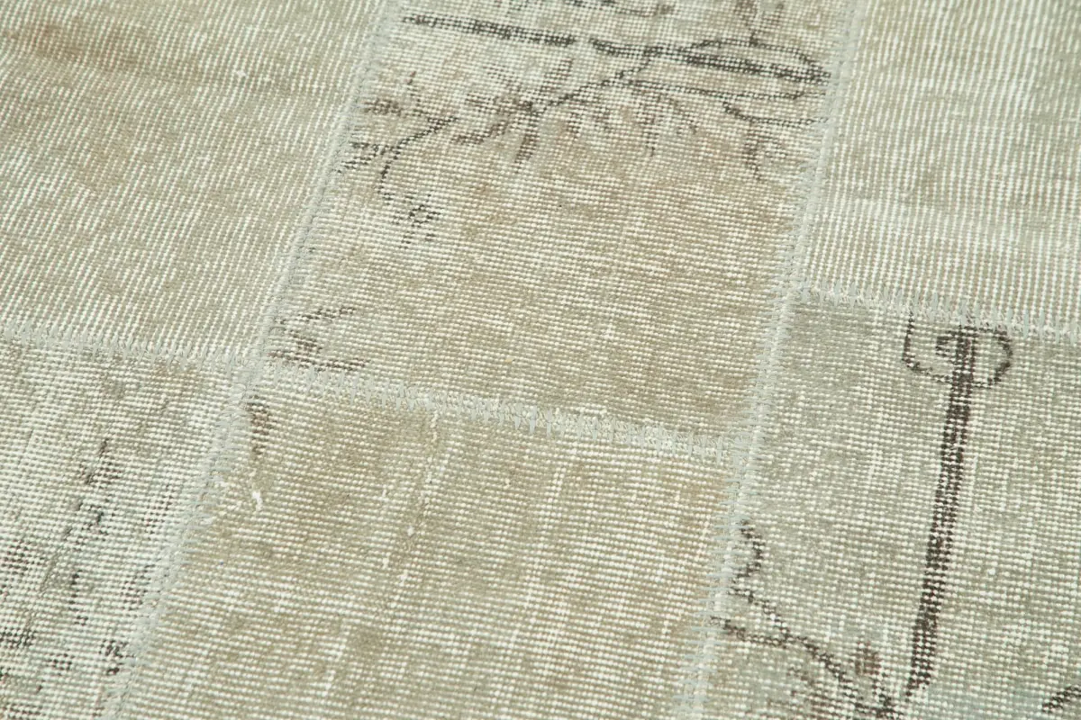 Patchwork Bej Pamuk Üzerine Yün El Dokuma Kilim-087x302 - Görsel 5