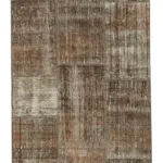 Patchwork Kahverengi Pamuk Üzerine Yün El Dokuma Kilim-085x281