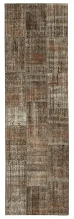 Patchwork Kahverengi Pamuk Üzerine Yün El Dokuma Kilim-085x281
