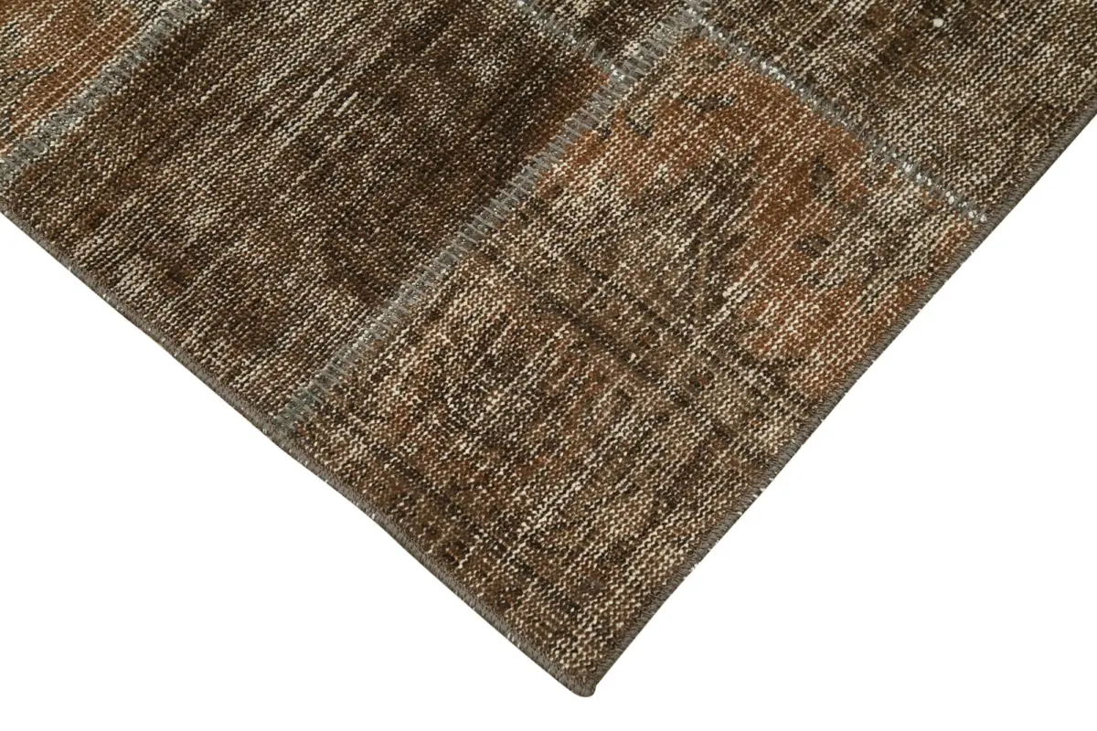 Patchwork Kahverengi Pamuk Üzerine Yün El Dokuma Kilim-085x281 - Görsel 4