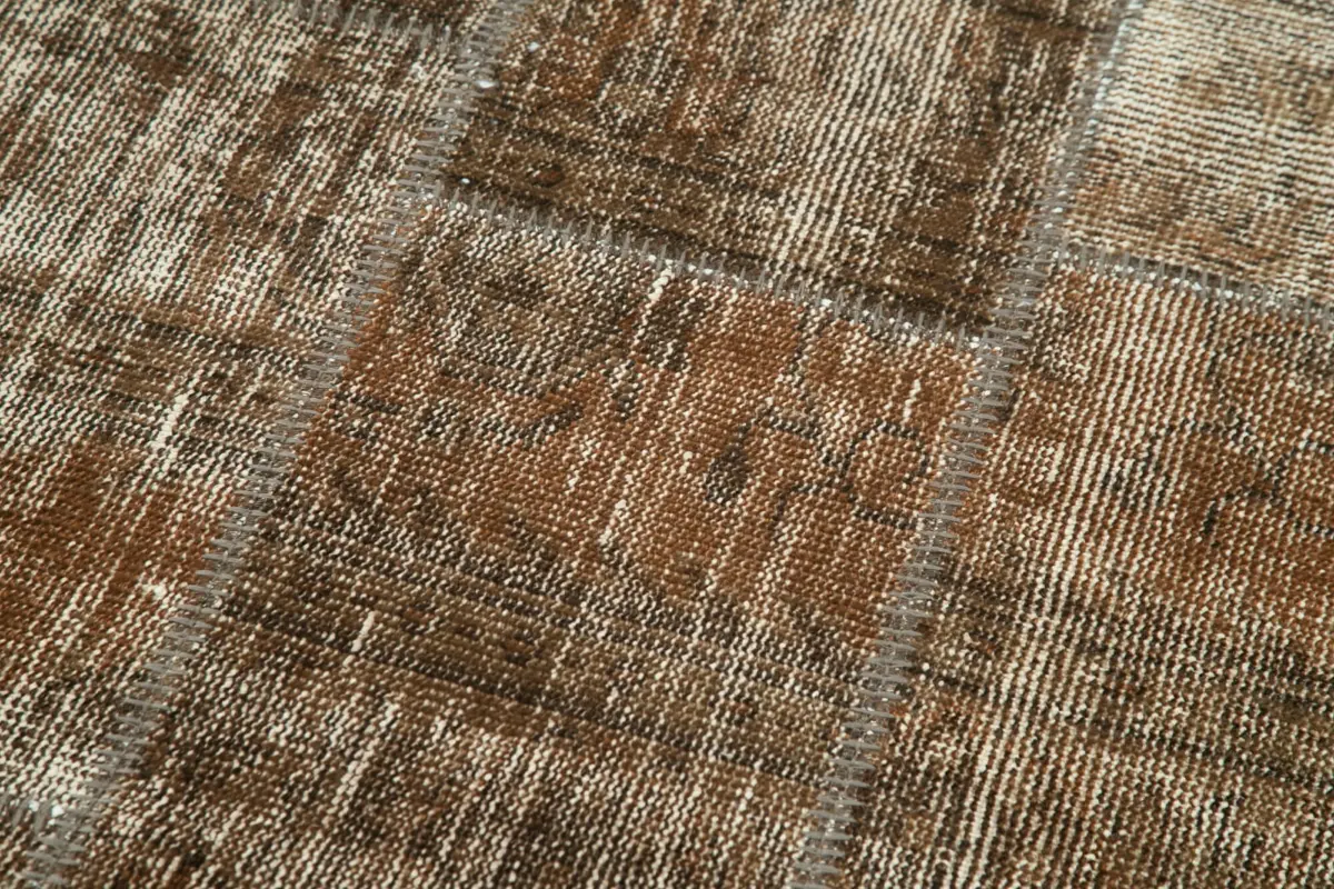 Patchwork Kahverengi Pamuk Üzerine Yün El Dokuma Kilim-085x281 - Görsel 5