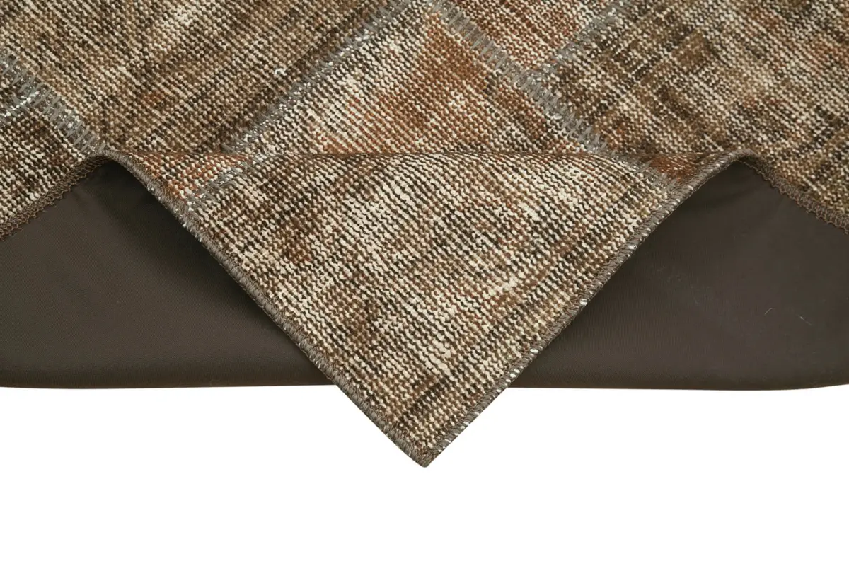 Patchwork Kahverengi Pamuk Üzerine Yün El Dokuma Kilim-085x281 - Görsel 6