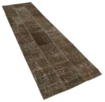 Patchwork Kahverengi Pamuk Üzerine Yün El Dokuma Kilim-086x306 - Görsel 2