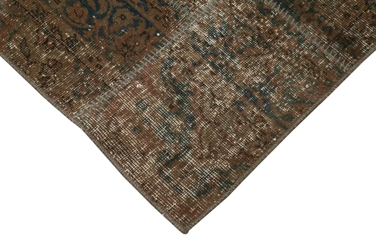 Patchwork Kahverengi Pamuk Üzerine Yün El Dokuma Kilim-086x306 - Görsel 4