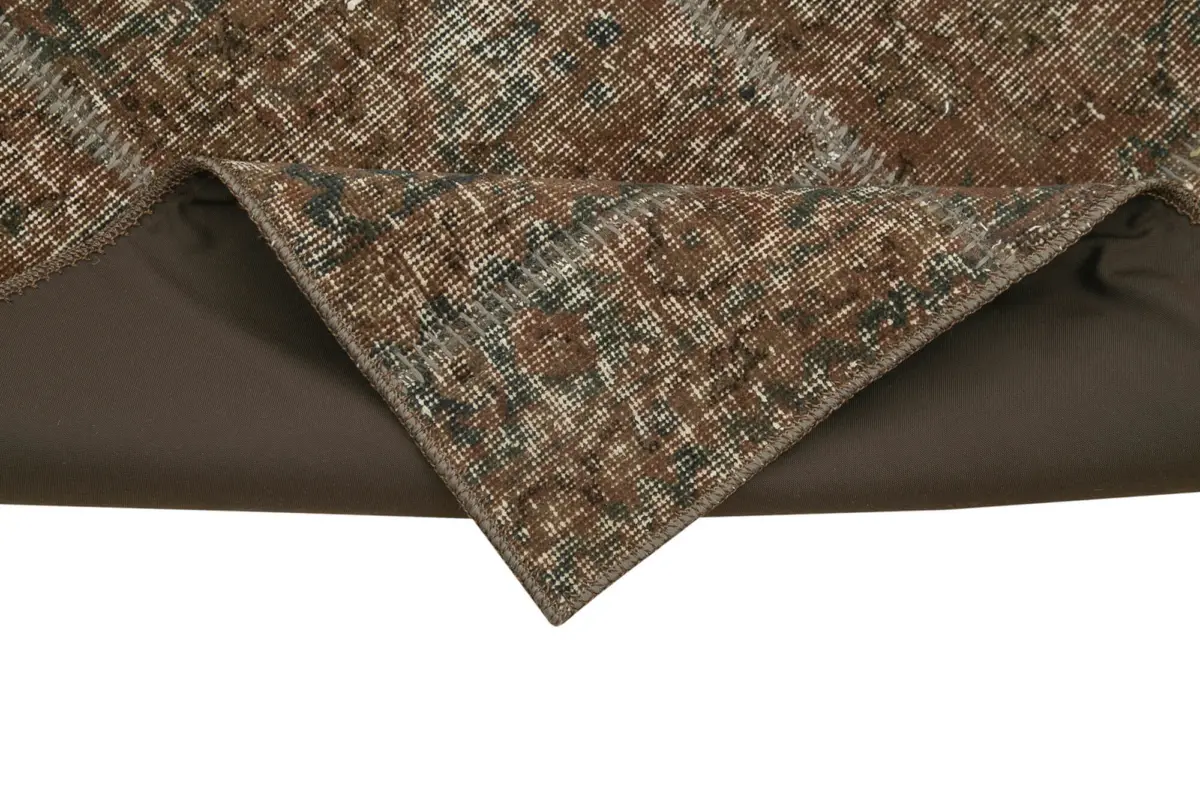 Patchwork Kahverengi Pamuk Üzerine Yün El Dokuma Kilim-086x306 - Görsel 6