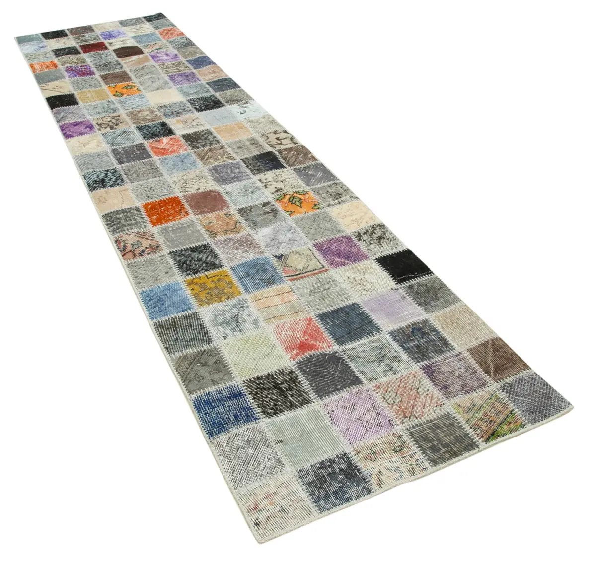 Patchwork Multi Pamuk Üzerine Yün El Dokuma Kilim-086x322 - Görsel 2