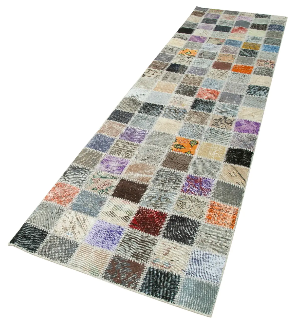 Patchwork Multi Pamuk Üzerine Yün El Dokuma Kilim-086x322 - Görsel 3