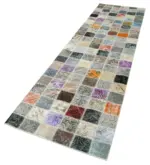 Patchwork Multi Pamuk Üzerine Yün El Dokuma Kilim-086x322 - Görsel 3