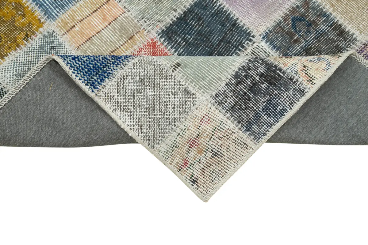Patchwork Multi Pamuk Üzerine Yün El Dokuma Kilim-086x322 - Görsel 6