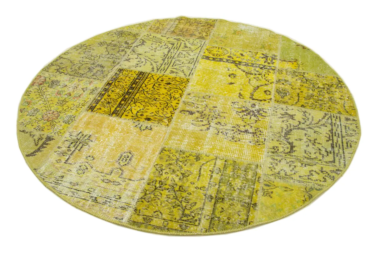 Patchwork Sarı Pamuk Üzerine Yün El Dokuma Kilim-196x196 - Görsel 2