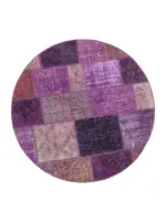 Patchwork Mor Pamuk Üzerine Yün El Dokuma Kilim-145x145