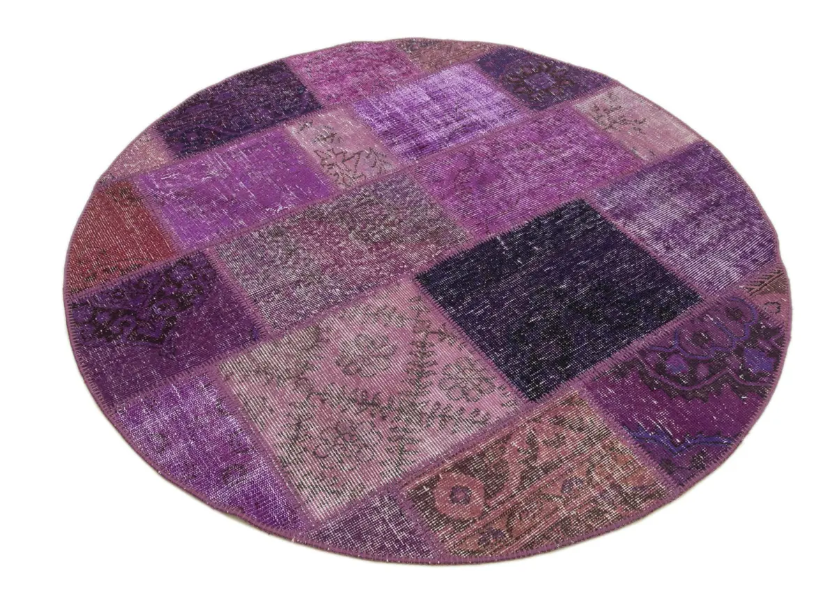 Patchwork Mor Pamuk Üzerine Yün El Dokuma Kilim-145x145 - Görsel 2