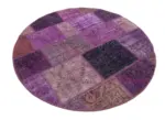Patchwork Mor Pamuk Üzerine Yün El Dokuma Kilim-145x145 - Görsel 2