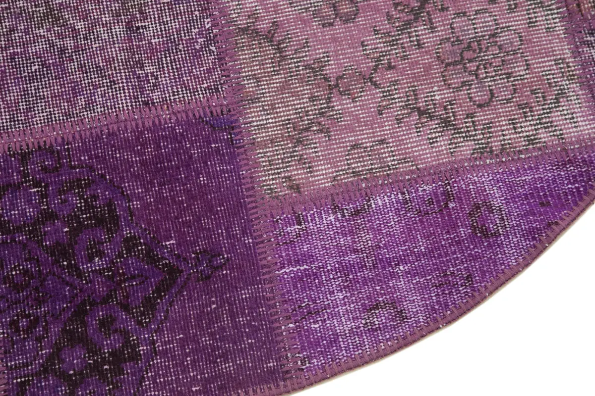 Patchwork Mor Pamuk Üzerine Yün El Dokuma Kilim-145x145 - Görsel 3