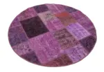 Patchwork Mor Pamuk Üzerine Yün El Dokuma Kilim-145x145 - Görsel 2