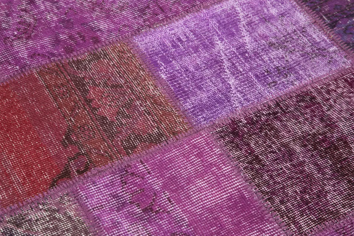 Patchwork Mor Pamuk Üzerine Yün El Dokuma Kilim-145x145 - Görsel 4