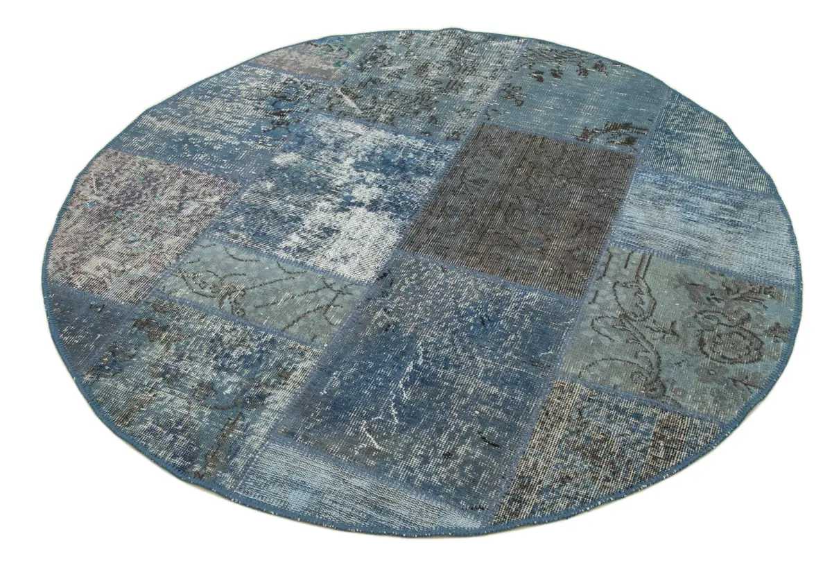 Patchwork Mavi Pamuk Üzerine Yün El Dokuma Kilim-156x156 - Görsel 2