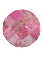 Patchwork Pembe Pamuk Üzerine Yün El Dokuma Kilim-156x156