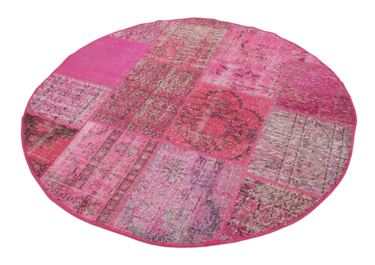 Patchwork Pembe Pamuk Üzerine Yün El Dokuma Kilim-156x156 - Görsel 2