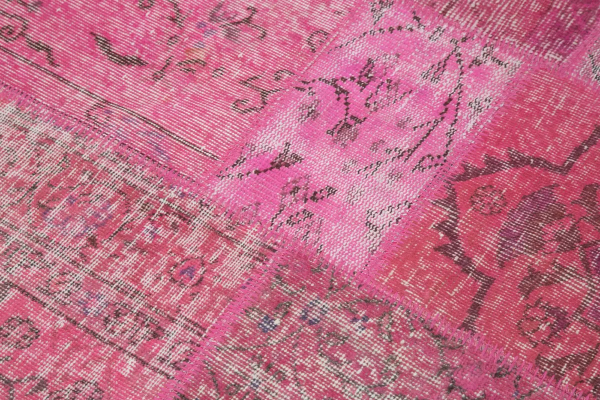 Patchwork Pembe Pamuk Üzerine Yün El Dokuma Kilim-156x156 - Görsel 4