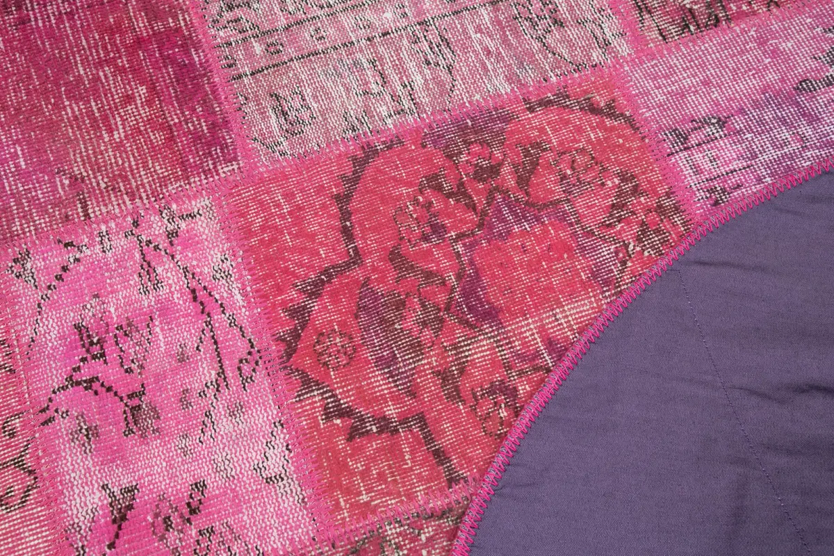 Patchwork Pembe Pamuk Üzerine Yün El Dokuma Kilim-156x156 - Görsel 5