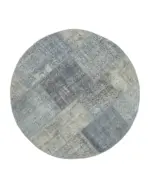 Patchwork Mavi Pamuk Üzerine Yün El Dokuma Kilim-136x136