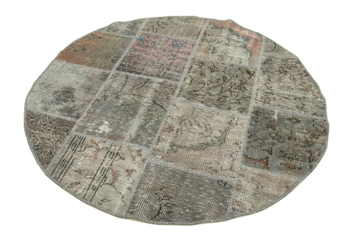 Patchwork Gri Pamuk Üzerine Yün El Dokuma Kilim-156x156 - Görsel 2